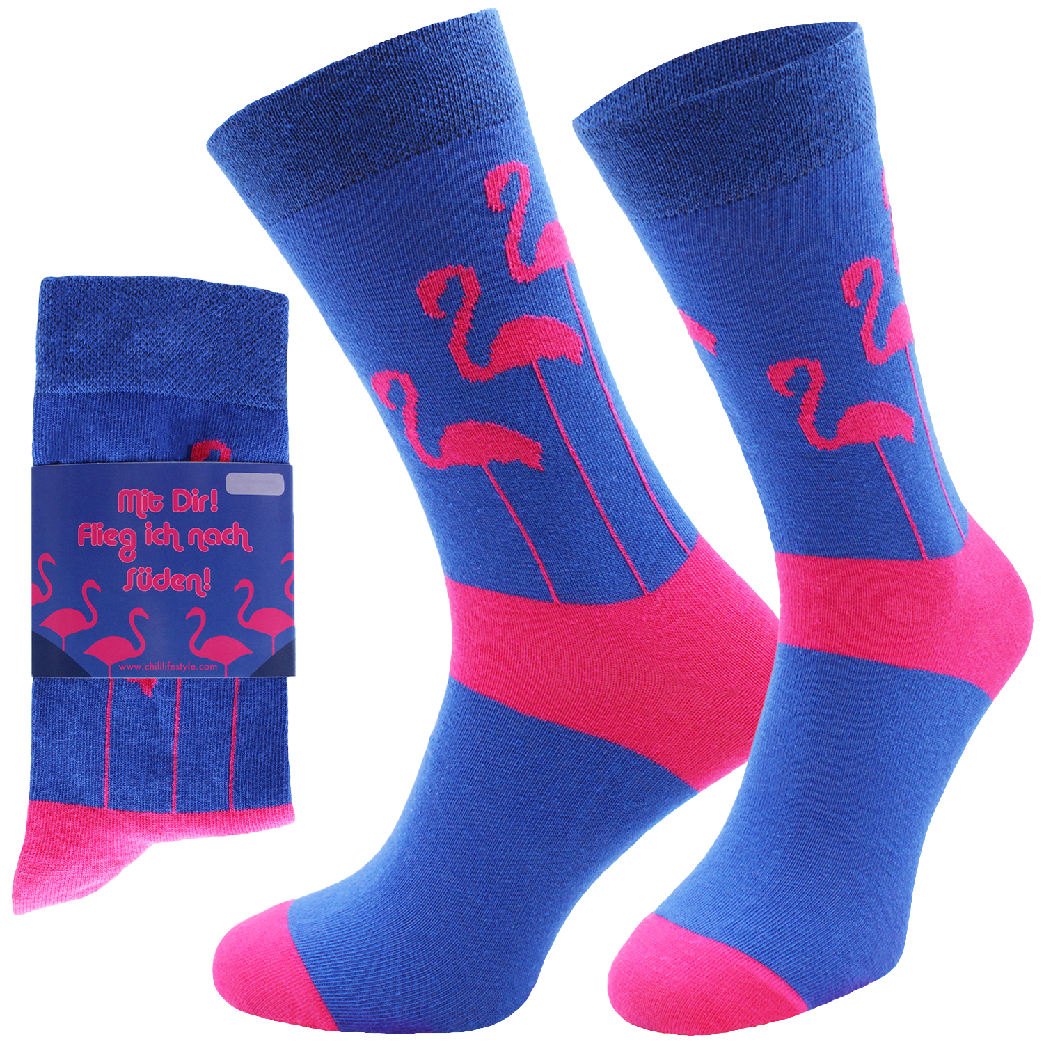 ChiliLifestyle Geschenksocken Flamingo mit witziger Banderole für Damen und Herren