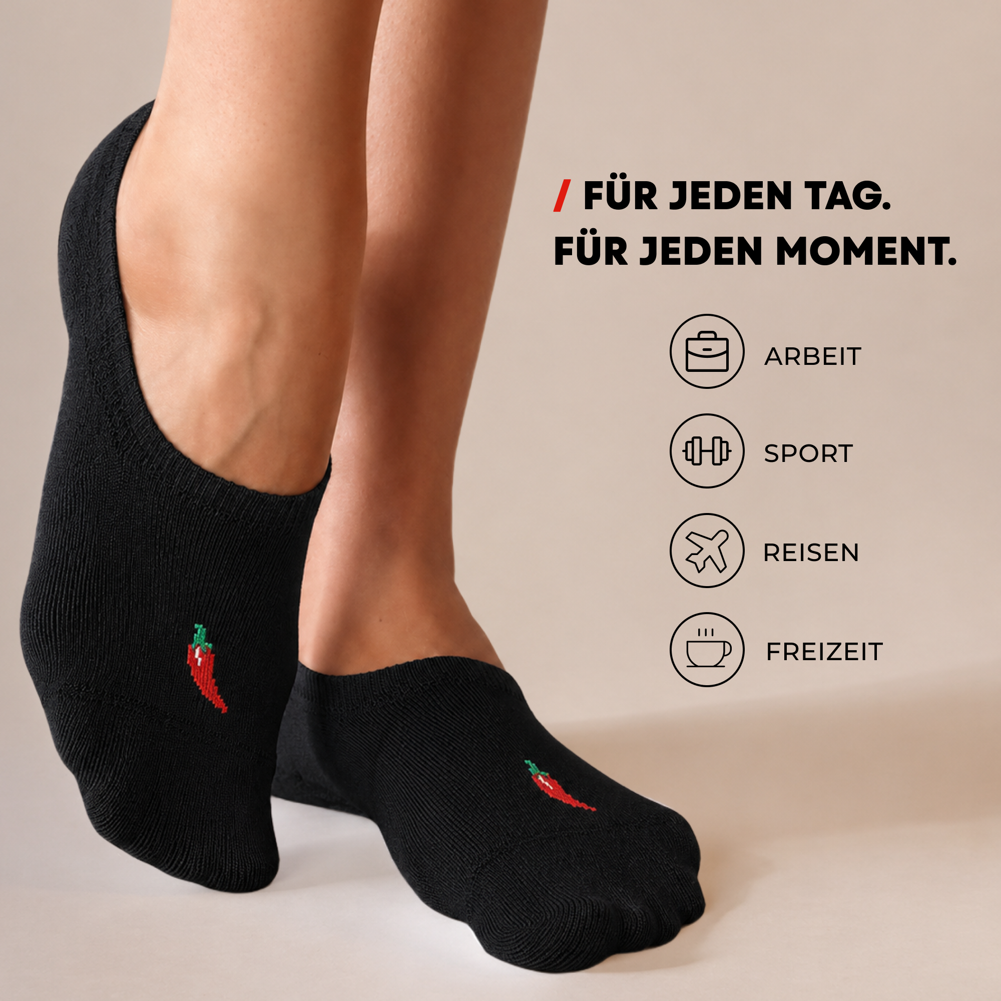 ChiliLifestyle Footies Silicon Sneaker Schwarz, 3 Paar, für Damen und Herren