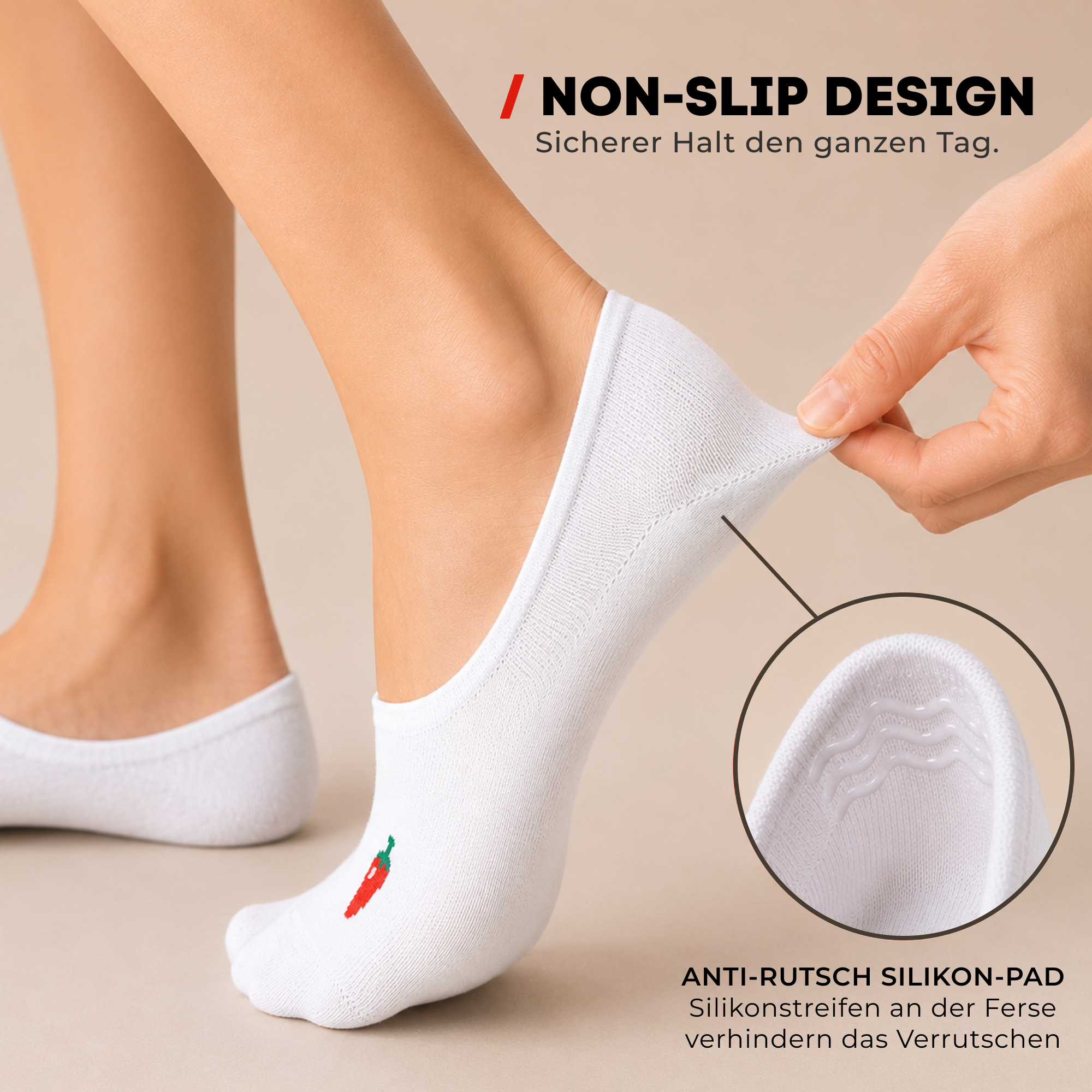 ChiliLifestyle Footies Silicone Sneaker White, 3 Pairs, for Women and Men
