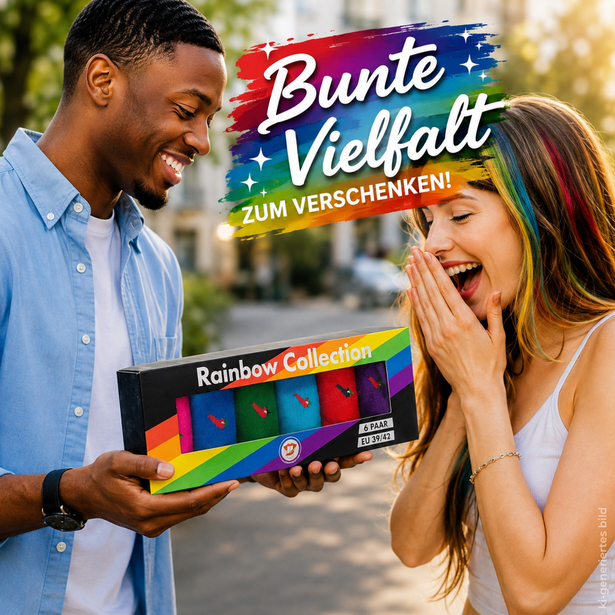 Rainbow Geschenkbox 6 Paar Socken Baumwolle Weichbund
