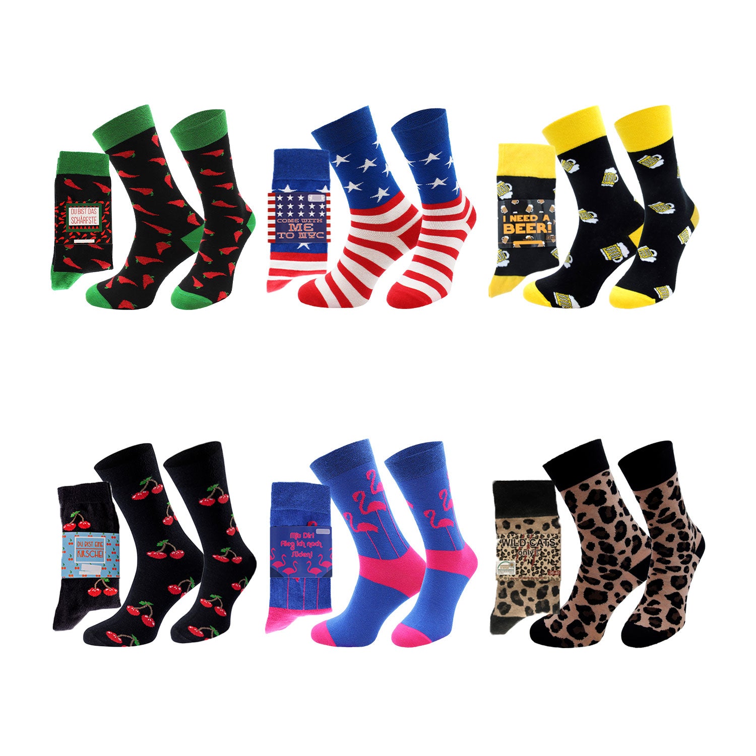 ChiliLifestyle 6er Set Geschenksocken mit witziger Banderole für Damen und Herren