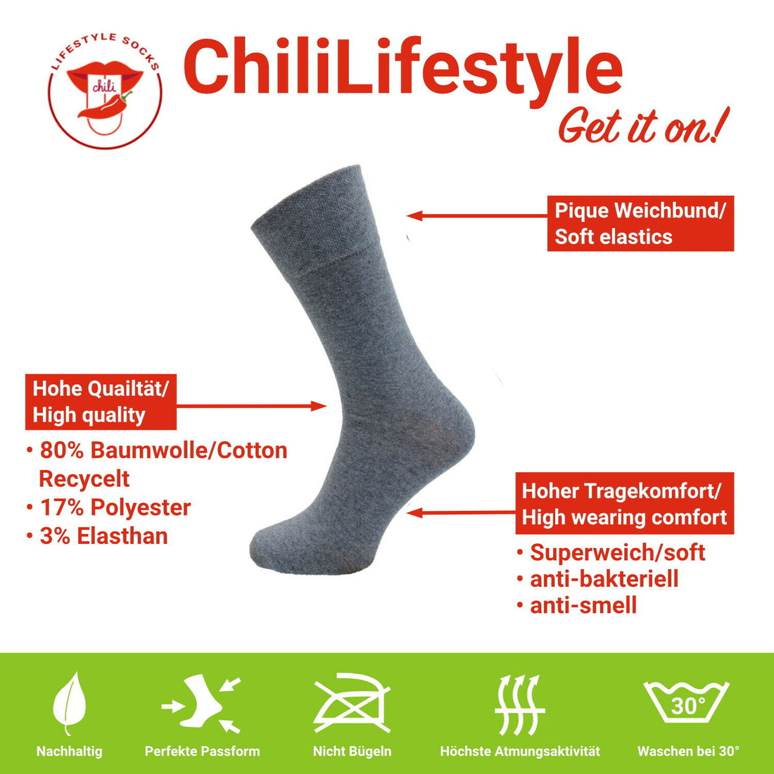 ChiliLifestyle Diabetiker Socken für Damen und Herren