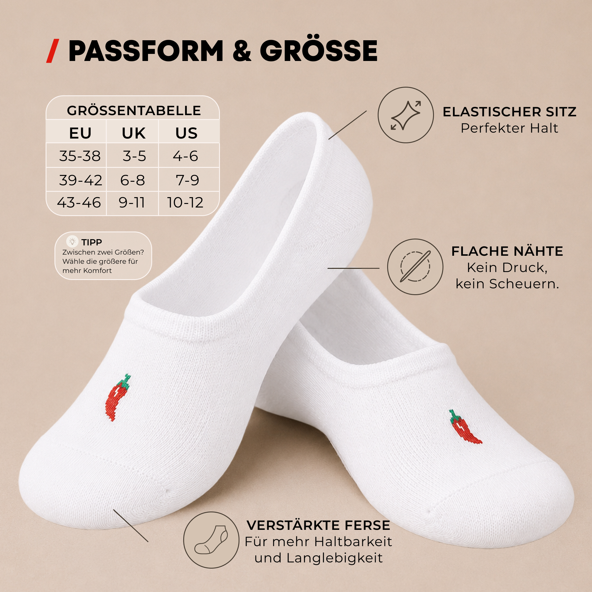 ChiliLifestyle Footies Silicone Sneaker White, 3 Pairs, for Women and Men