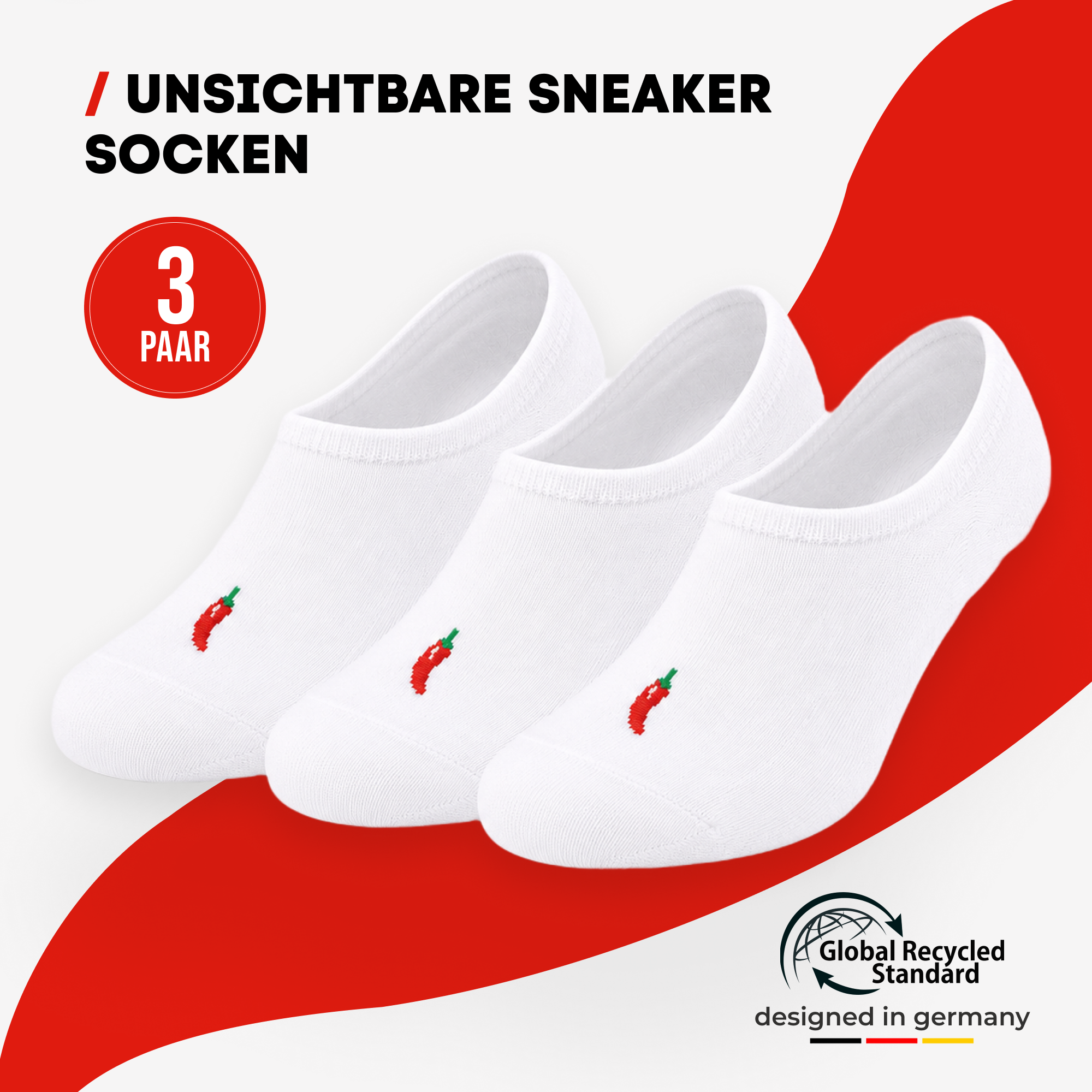 ChiliLifestyle Footies Silicone Sneaker White, 3 Pairs, for Women and Men