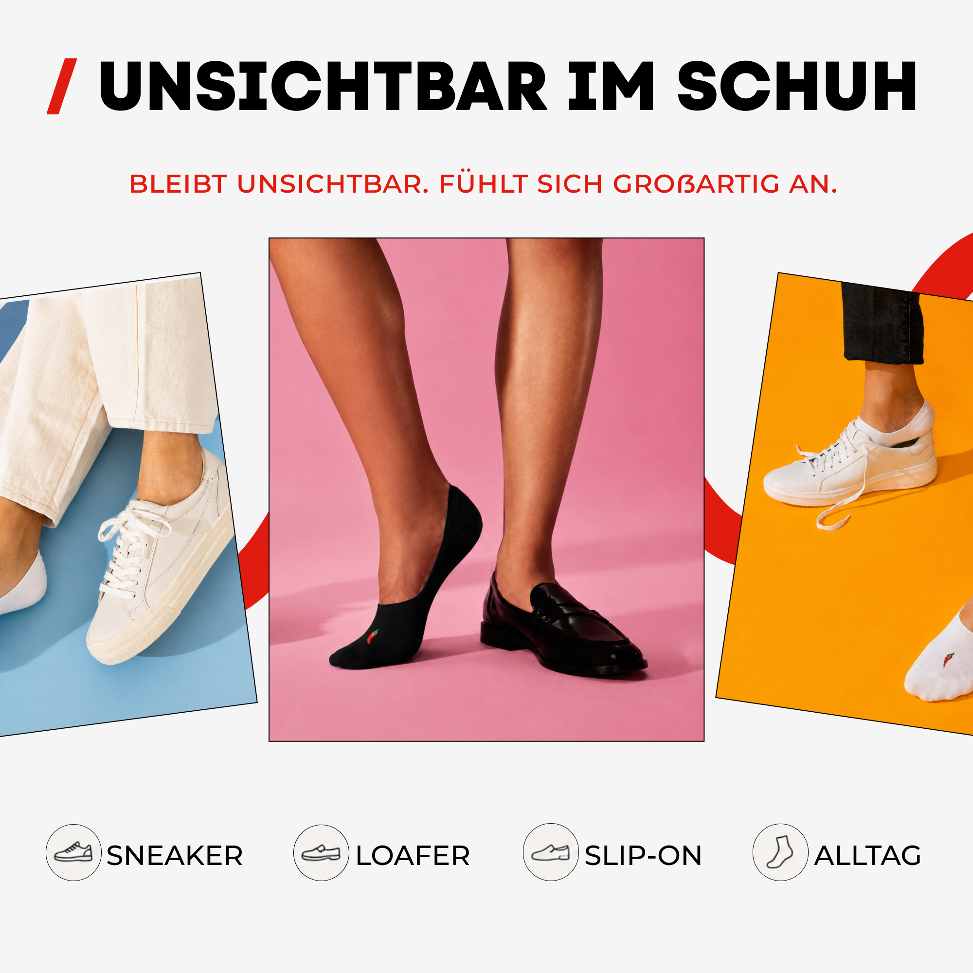 ChiliLifestyle Footies Silicon Sneaker Schwarz, 3 Paar, für Damen und Herren