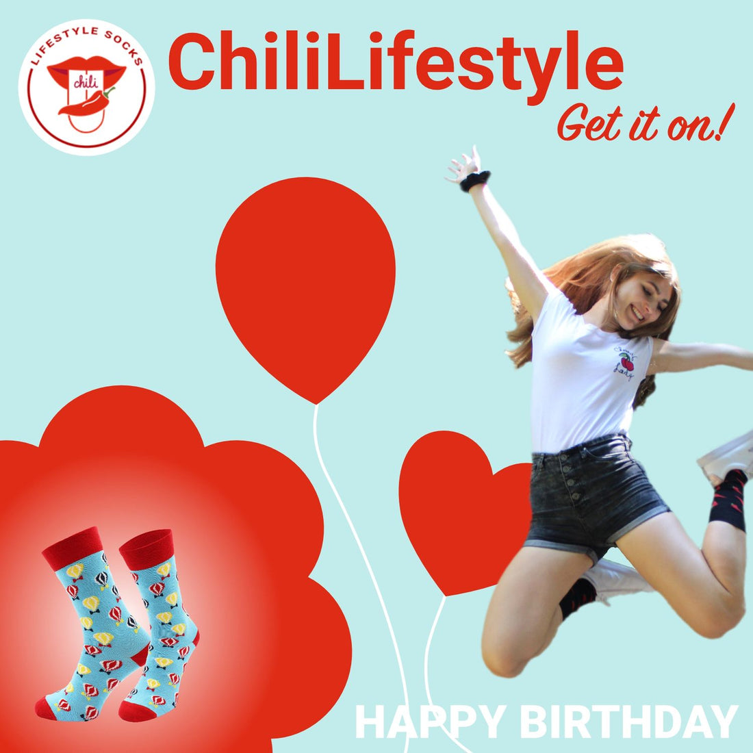 ChiliLifestyle Motivsocken Happy Birthday für Damen und Herren