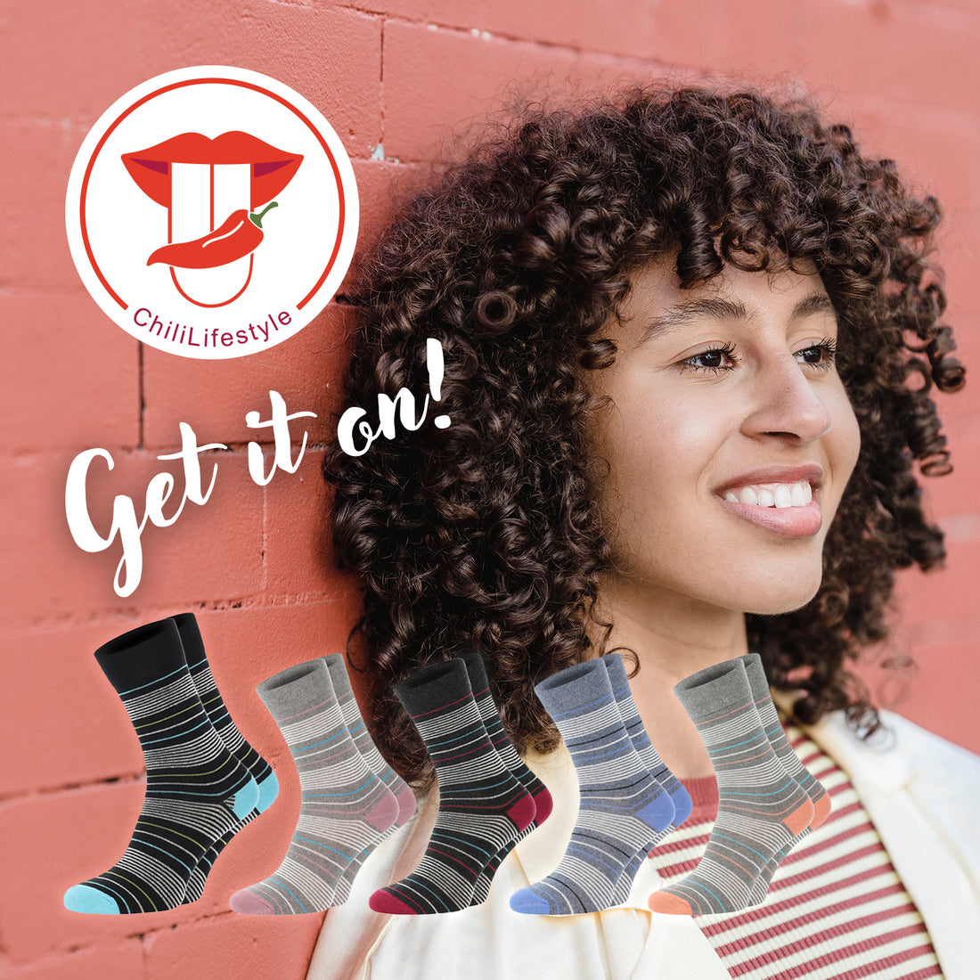 ChiliLifestyle Socken Streifen Design, 10 Paar, für Damen, Baumwolle