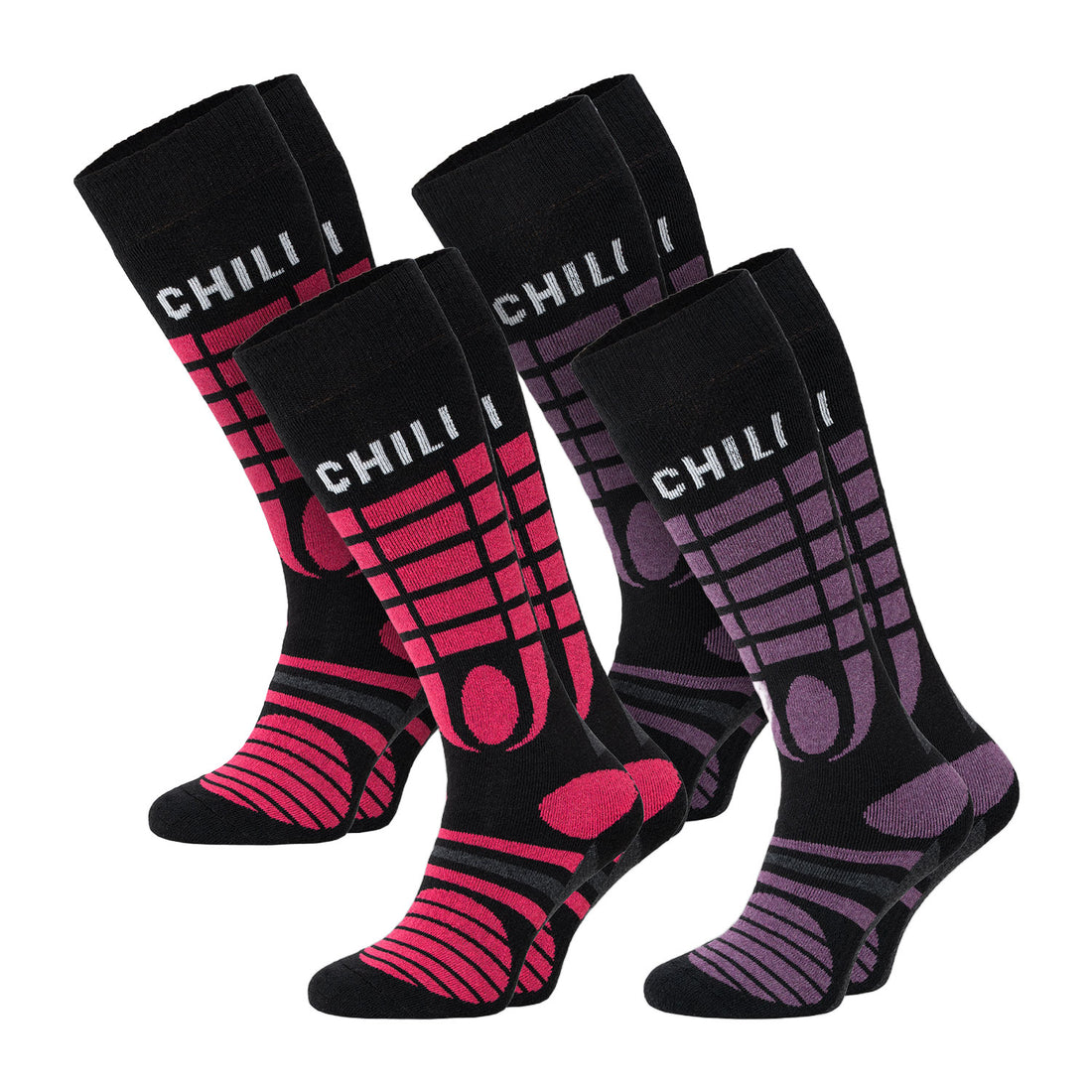ChiliLifestyle Ski Knie Damen Socken, 4 Paar, Skisocken, Thermosocken