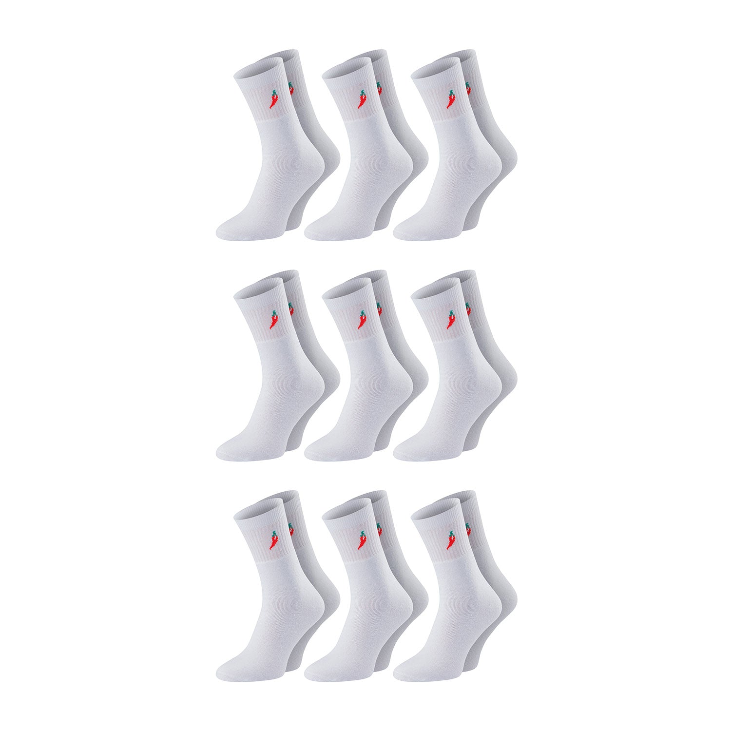 Chili Lifestyle Sportsocken Baumwolle 9 Paar weiß Tennis Damen Herren