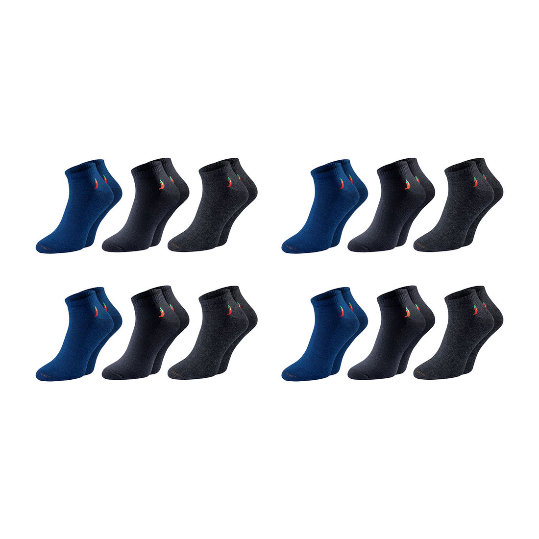 ChiliLifestyle Quarter Dark Socken, 12 Paar, für Damen und Herren