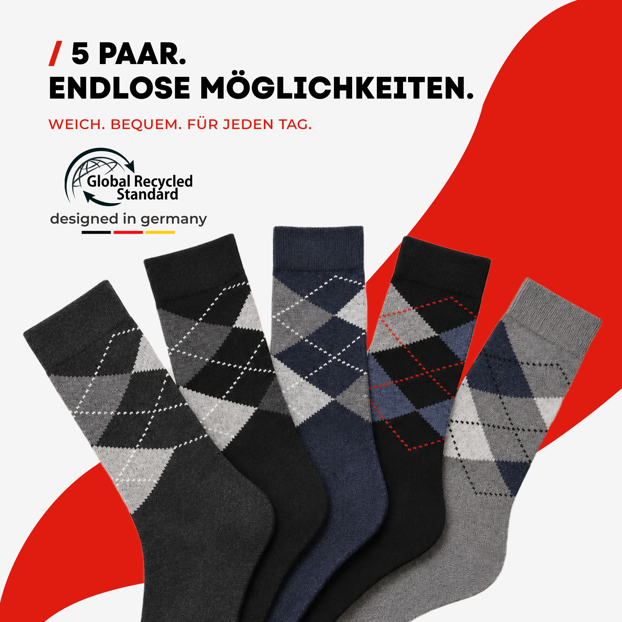 Chili Lifestyle Karo Socken 5 Paar Baumwolle Weichbund Herren Damen - A-listing feature/product graphic | owner-source:a1b615e65501 | Frame 86.png