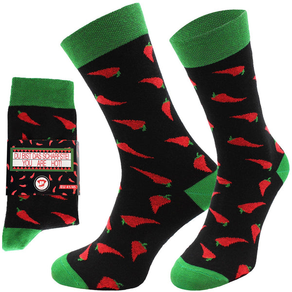 Chili Lifestyle Lustige Socken CHILI mit Spruch Banderole 1 Paar