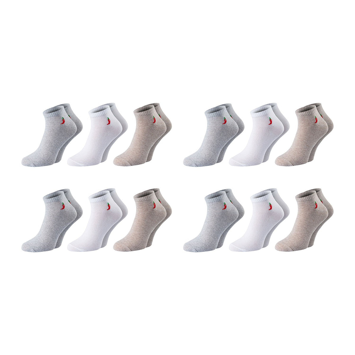 Chili Lifestyle Quarter Sneaker Socken 12 Paar Baumwolle Herren Damen